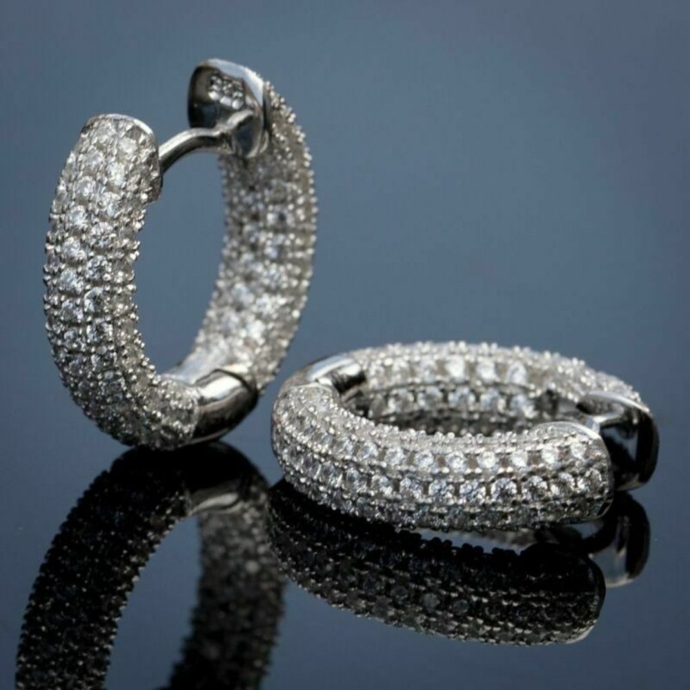 New Beautiful 14k Gold Over Sterling Silver Diamond Huggie Studs